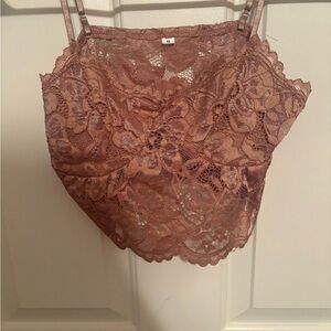 SHEIN Lace Crop Top in Brown